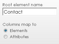 Options: Root element, attributes/elements format